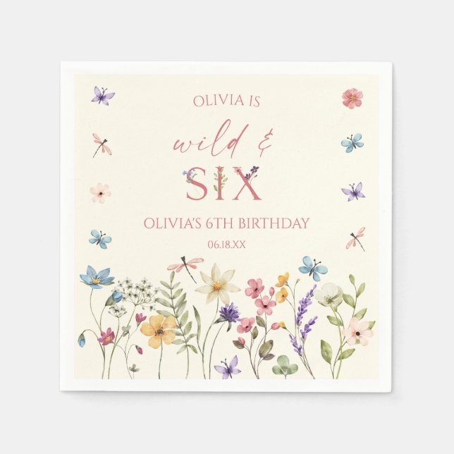 Serviette En Papier Fête d'anniversaire 6 ans Wild and Six Wildflower (Devant)