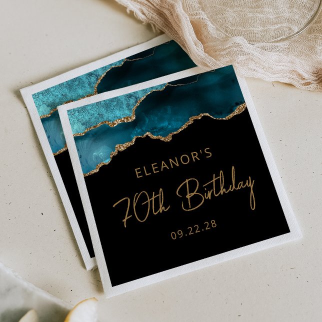 Serviette En Papier Fête d'anniversaire 70 ans Chic Agate Geode Bleu S (Créateur téléchargé)