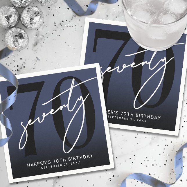 Serviette En Papier Fête d'anniversaire 70 ans Modern Blue (Modern Black 70th Birthday Party Napkins)