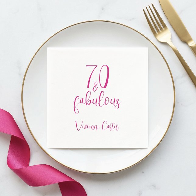 Serviette En Papier Fête d'anniversaire 70 ans moderne et fabuleuse ro (Modern 70 and Fabulous Name Date 70th Birthday Party Paper Napkins)