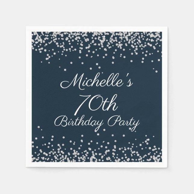 Serviette En Papier Fête d'anniversaire 70 ans Navy Blue Silver Glitte (Devant)