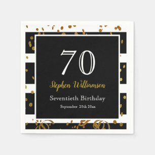 Serviette En Papier Fête d'anniversaire 70 ans Paillettes noires et d