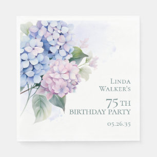 Serviette En Papier Fête d'anniversaire 75 ans aux Hydrangeas Rose Ble