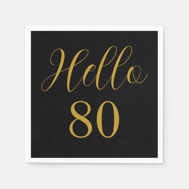 Serviette En Papier Fête d'anniversaire 80 ans noir or (Devant)