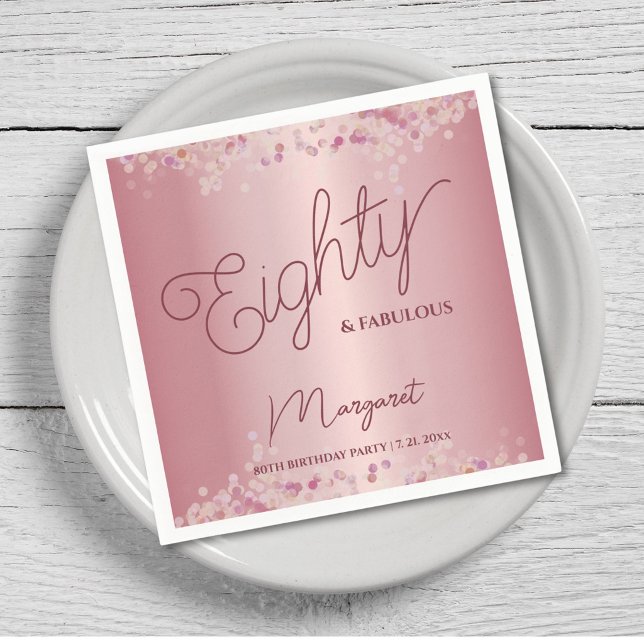 Serviette En Papier Fête d'anniversaire 80 ans Rose Gold  (Créateur téléchargé)