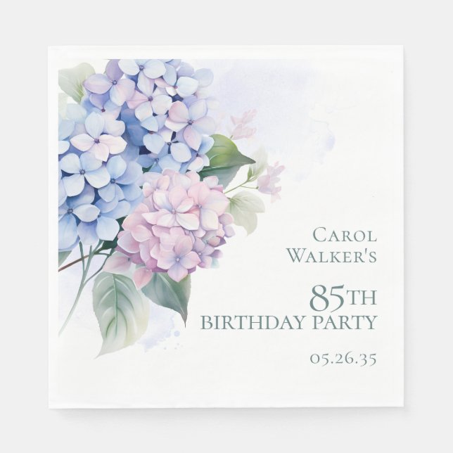 Serviette En Papier Fête d'anniversaire 85 ans aux Hydrangeas Rose Ble (Devant)
