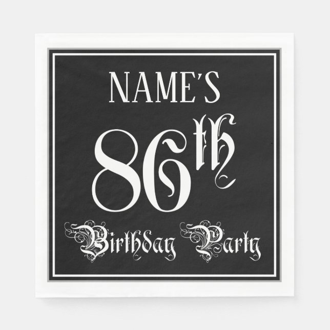 Serviette En Papier Fête d'anniversaire 86 ans — Écriture élégante + N (Devant)