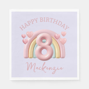 Serviette En Papier Fête d'anniversaire 8 ans fille arc-en-ciel 3D vio