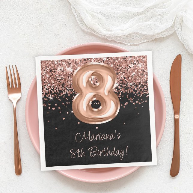 Serviette En Papier Fête d'anniversaire 8 ans Rose Gold Black (Créateur téléchargé)