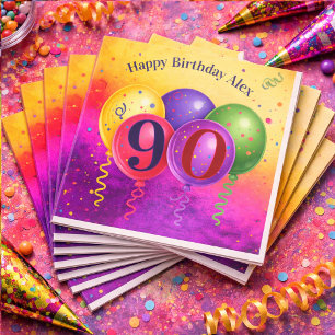 Serviette En Papier Fête d'anniversaire 90 ans ballons confettis