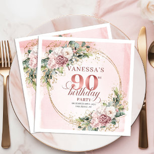 Serviette En Papier Fête d'anniversaire 90 ans Boho Eucalyptus Rose Po