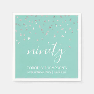 Serviette En Papier Fête d'anniversaire 90 ans Confettis Vert Menthe e