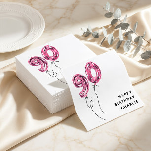 Serviette En Papier Fête d'anniversaire 90 ans Minimal Rose 90 Ballon