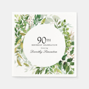 Serviette En Papier Fête d'anniversaire 90 ans Moderne Botanique Verte