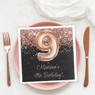 Serviette En Papier Fête d'anniversaire 9 ans Rose Gold Black
