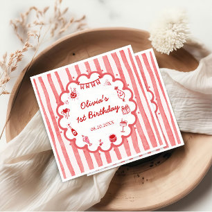 Serviette En Papier Fête d'anniversaire à rayures rouges dessinées à l