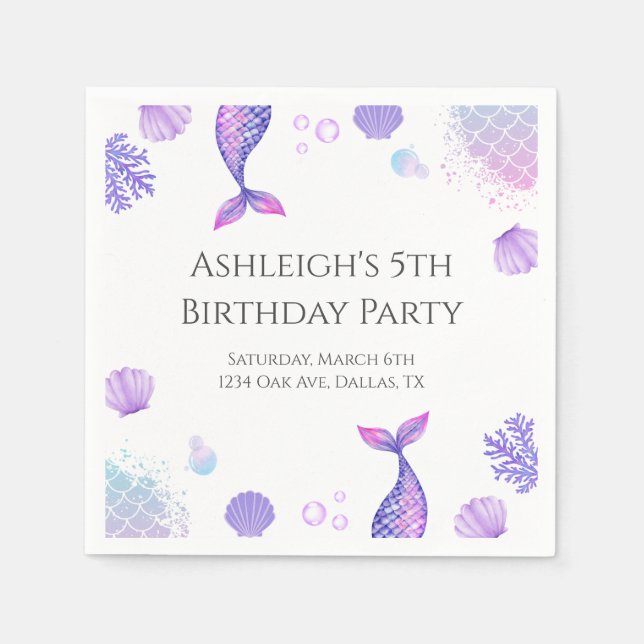 Serviette En Papier Fête d'anniversaire à thème de sirène violet (Devant)