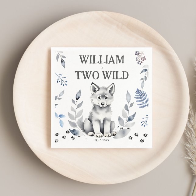 Serviette En Papier Fête d'anniversaire à thème Deux loups sauvages im (Two Wild wolf themed birthday party monogram printed Napkins template personalized tableware decor)