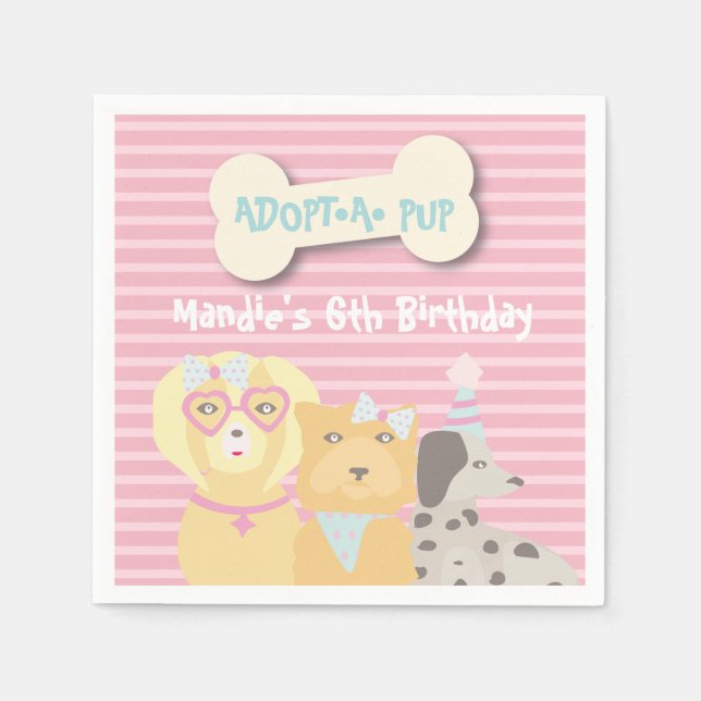 Serviette En Papier Fête d'anniversaire Adoptez un chiot (Devant)