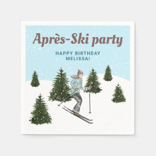 Serviette En Papier Fête d'anniversaire après-ski femme au ski aquarel