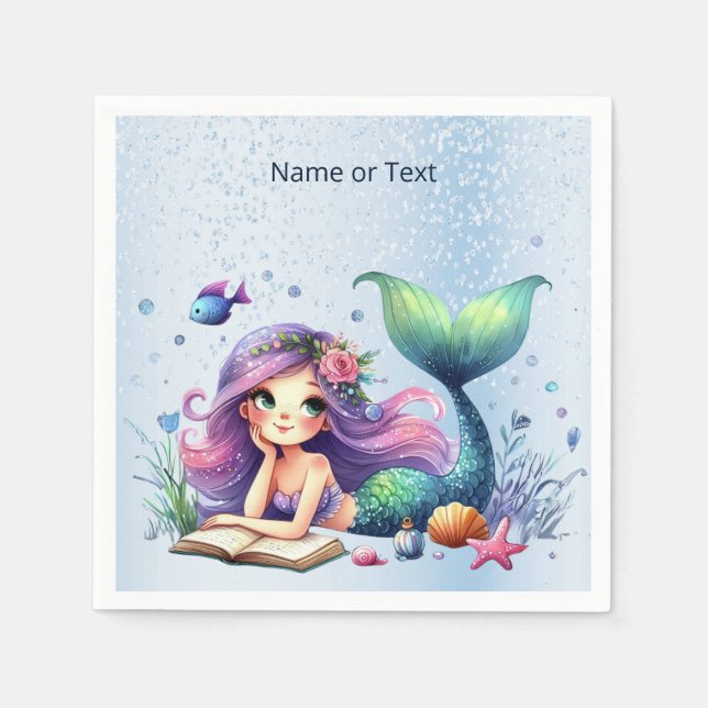 Serviette En Papier Fête d'anniversaire aquarelle Sirène Mer Vie migno (Devant)