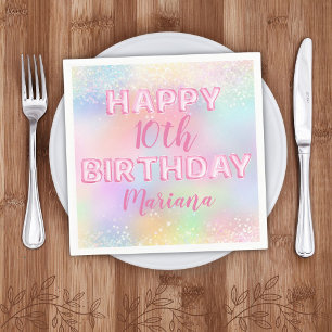 Serviette En Papier Fête d'anniversaire arc-en-ciel ballon rose