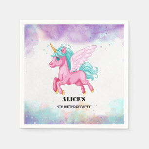 Serviette En Papier Fête d'anniversaire arc-en-ciel licorne rose magiq