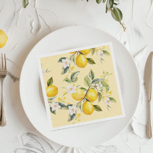 Serviette En Papier Fête d'anniversaire aux citrons d'aquarelle