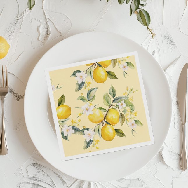 Serviette En Papier Fête d'anniversaire aux citrons d'aquarelle (Créateur téléchargé)