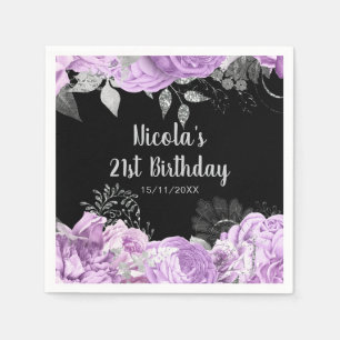 Serviette En Papier Fête d'anniversaire aux fleurs de lilas et d'argen