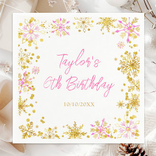 Serviette En Papier Fête d'anniversaire aux flocons de neige rose et o