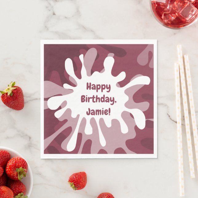 Serviette En Papier Fête d'anniversaire avec tableau abstrait de goutt (En situation)