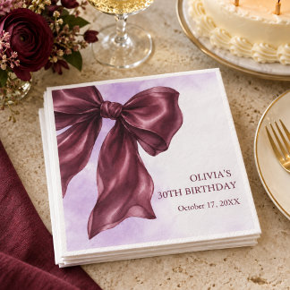 Serviette En Papier Fête d'anniversaire avec un élégant nœud bordeaux