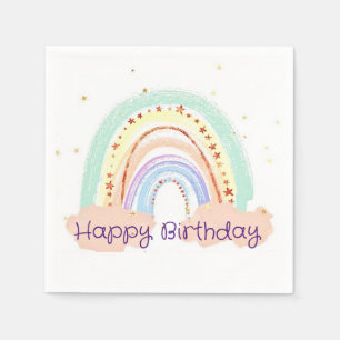 Serviette En Papier Fête d'anniversaire bébé arc-en-ciel et étoiles