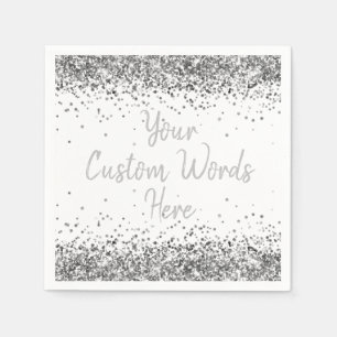 Serviette En Papier Fête d'anniversaire blanc et argent