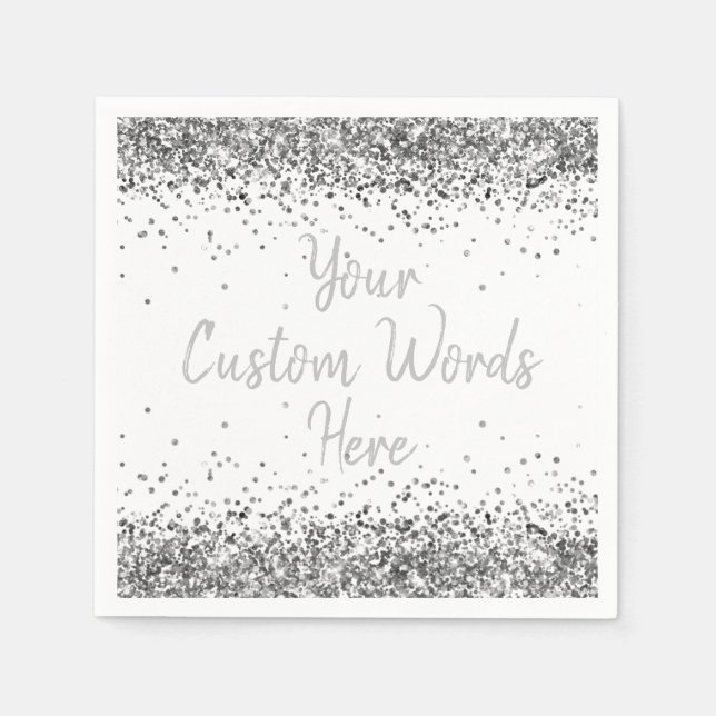 Serviette En Papier Fête d'anniversaire blanc et argent (Devant)