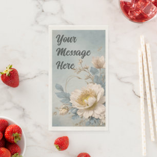 Serviette En Papier Fête d'anniversaire bleu floral élégant