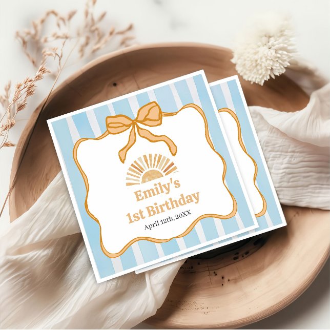 Serviette En Papier Fête d'anniversaire bleu gingham ensoleillé (Créateur téléchargé)