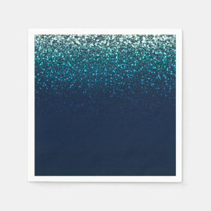 Serviette En Papier Fête d'anniversaire bleue aqua marine pailletée sc