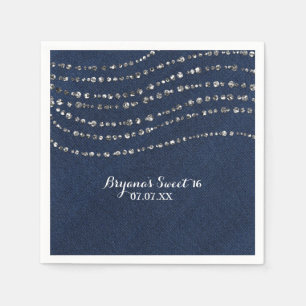 Serviette En Papier Fête d'anniversaire Blue Denim & Diamonds Sparkle