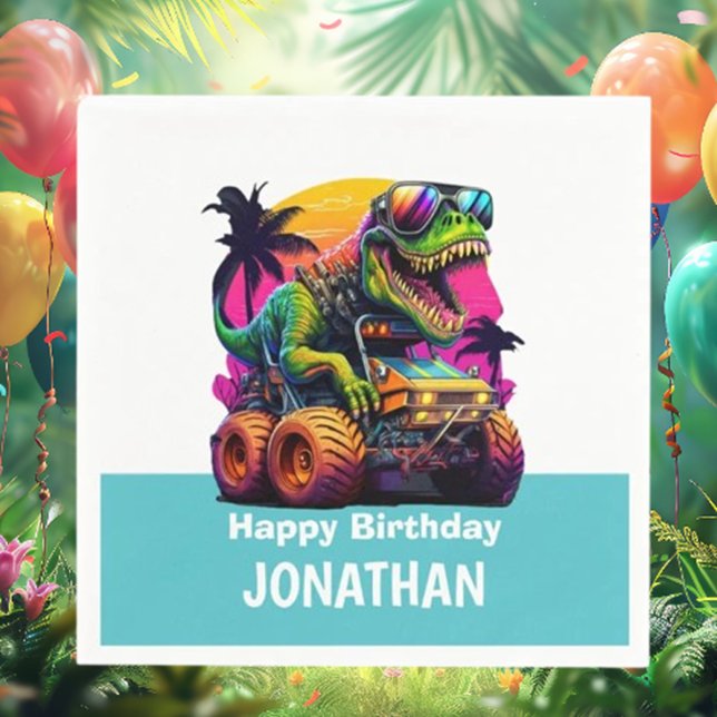 Serviette En Papier Fête d'anniversaire BLUE Dino-Mite MONSTER TRUCK (Get ready to rev up the fun with BLUE Dino-Mite MONSTER TRUCK birthday party napkins! )