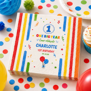 Serviette En Papier Fête d'anniversaire Bold Rainbow One Big Year 1 an