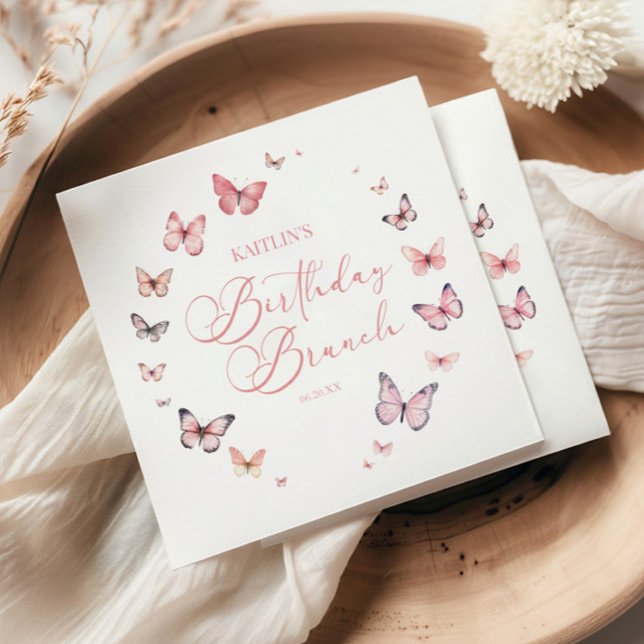 Serviette En Papier Fête d'anniversaire brunch papillon rose tendre (Créateur téléchargé)