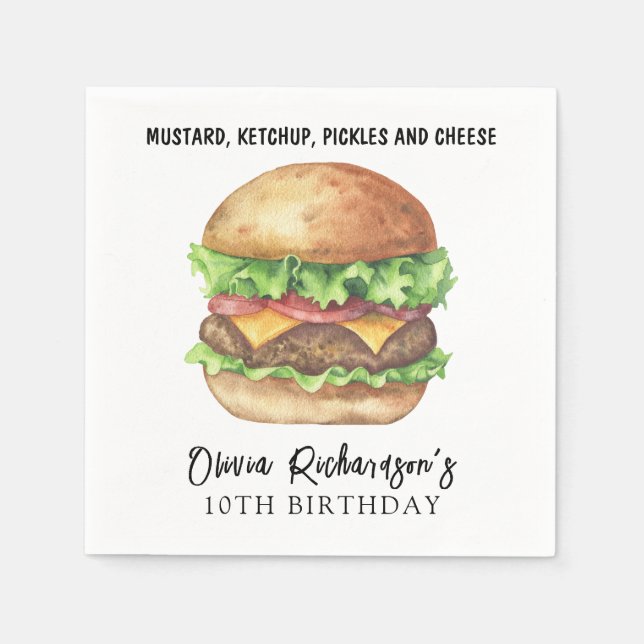 Serviette En Papier Fête d'anniversaire Burger Aquarelle (Devant)
