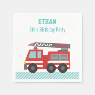 Serviette En Papier Fête d'anniversaire camion de pompiers rouge