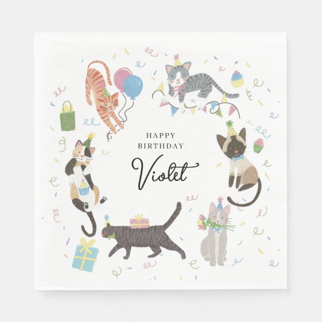 Serviette En Papier Fête d'Anniversaire Cat-Tastic Personnalisée (Devant)
