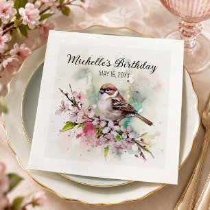 Serviette En Papier Fête d'anniversaire Cerisier Fleur Moineau Mignon