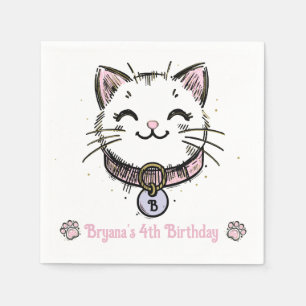 Serviette En Papier Fête d'anniversaire Chat Chaton Rose Violet Or