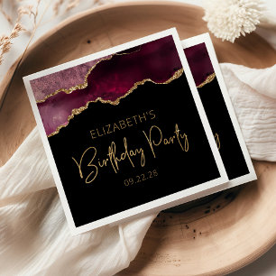 Serviette En Papier Fête d'anniversaire chic géode d'agate Bourgogne o