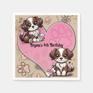 Serviette En Papier Fête d'anniversaire Chien marron Patte rose et cœu
